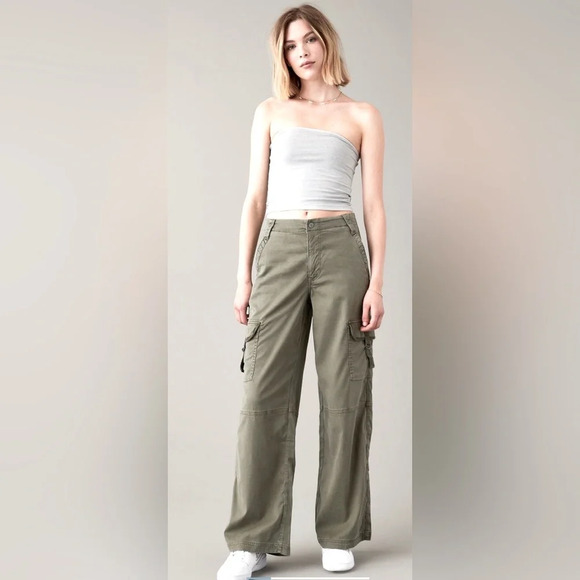 American Eagle Outfitters Denim - Sz8US Long AE Dreamy Drape stretch super high waisted cargo baggy wide Leg pants